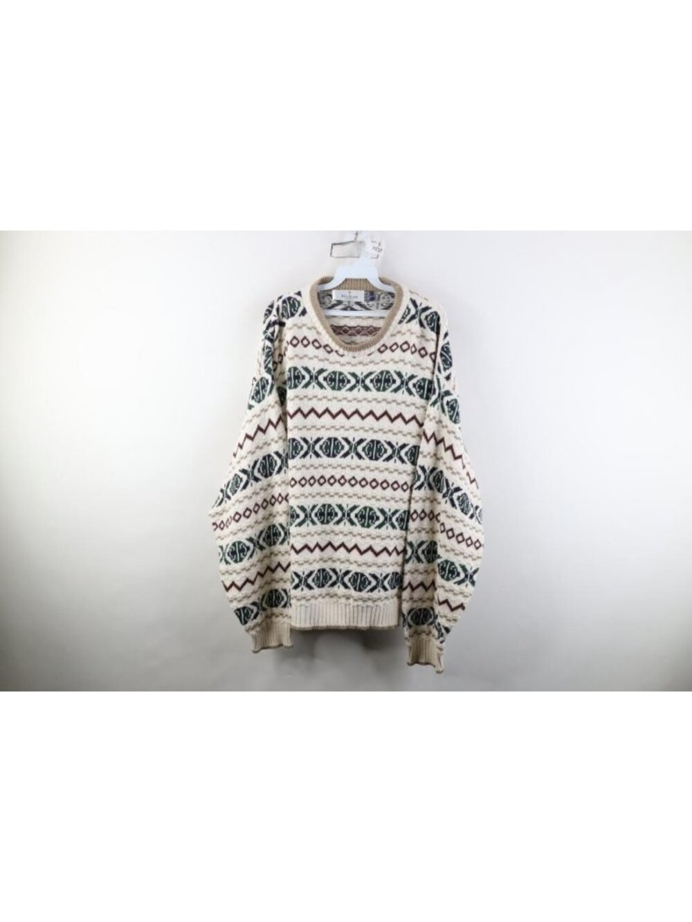 Vintage 90s Streetwear Mens Large Fair Isle Hand Framed Cotton Knit Sweater USA